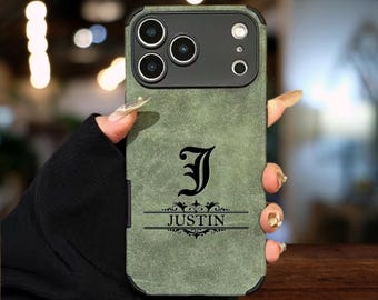 Personalized Leather iPhone 17 Pro Max Case | Matte Lambskin Letters Name Engraved Cover