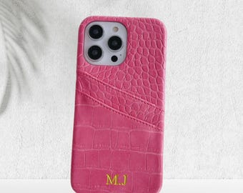 Personalized Leather Wallet iPhone 17 Pro Case – Custom Initial Monogram with Card Slot.