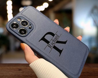 Personalized Leather iPhone 17 Pro Max Case: Custom Initial Monogram, Laser Engraved