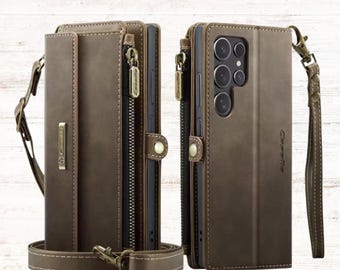 Crossbody Leather Wallet Case for Samsung Galaxy S25 Ultra – Luxury Magnetic Cover with Strap.