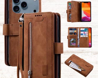 Luxury Leather Wallet iPhone 17 Pro Max Case With Wrist Strap, Multi-9-Card Slots