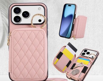 Crossbody Leather Wallet Case For iPhone 17 Pro Max - Lanyard Strap, Card Slot Cover,