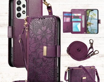 Crossbody Leather Wallet Samsung Galaxy M56 Case | Flip Cover with Card Slots & Straps.
