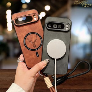 Custodia MagSafe in pelle per Google Pixel 10 Pro XL / Ricarica wireless magnetica, cinturino da polso.