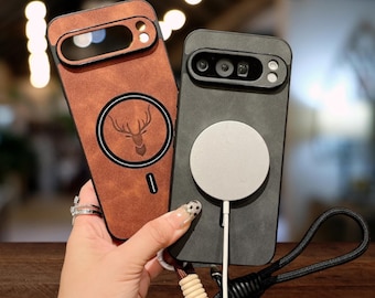 Ledertasche MagSafe für Google Pixel 10 Pro XL | Magnetisches kabelloses Laden, Handschlaufe.