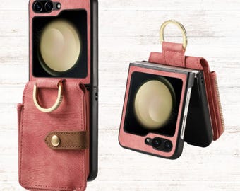 Luxury Leather Wallet Case For Samsung Galaxy Z Flip 7 / 6 / 5 / 4, Ring Holder Back Cover