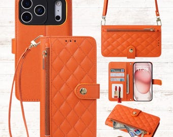 Crossbody Leather Wallet iPhone 17 Pro Max Case with Card Slots – Flip Protective Cover.