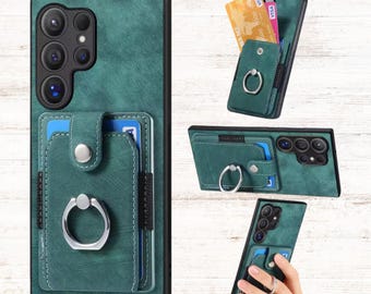 Leather Wallet Phone Case for Samsung Galaxy S25 ultra: Ring Stand & Card Slots