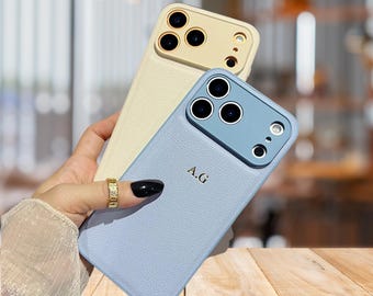Personalized Leather iPhone 17 Pro Max Case with Initials - Custom Monogram Engraved Cover.