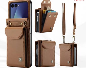 Funda tipo cartera de cuero con cierre cruzado para Samsung Galaxy Z Flip 7 / 6 / 5 - Tarjetero, tapa abatible.