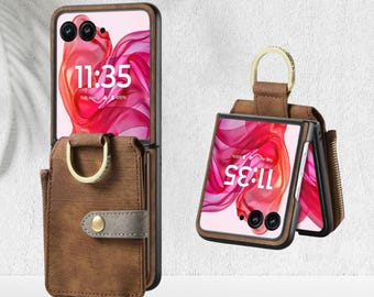 Leather Wallet Phone Case for Motorola Razr 60 50 Ultra | Ring Holder, Card Slot.