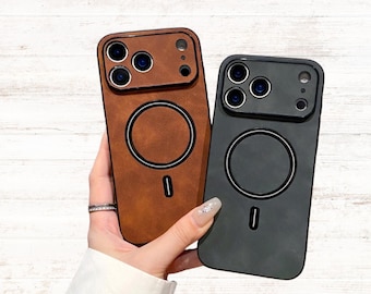 Leather MagSafe Case for iPhone 17 Pro Max - Magnet Cover with Camera Protection.