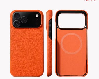 Genuine Leather MagSafe Case For iPhone 17 Pro Max – Luxury Cowhide Cover.
