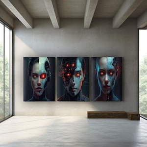 AI Cyberpunk Wall Art Set | Futuristic Android Digital Prints | Sci-Fi Home Decor | Instant Download