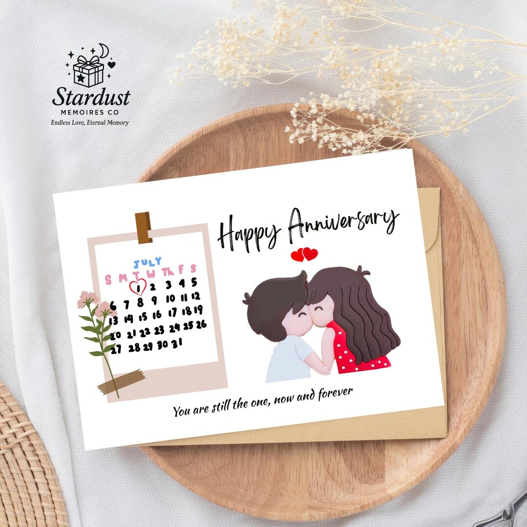 July Anniversary Printable Card | Adorable Kissing Couple | Mark Your ...