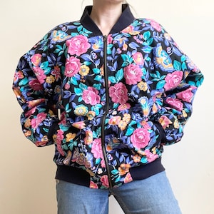 Vintage floral multicolour bomber spring jacket oversized 80s 90s streetwear one-size lightweight