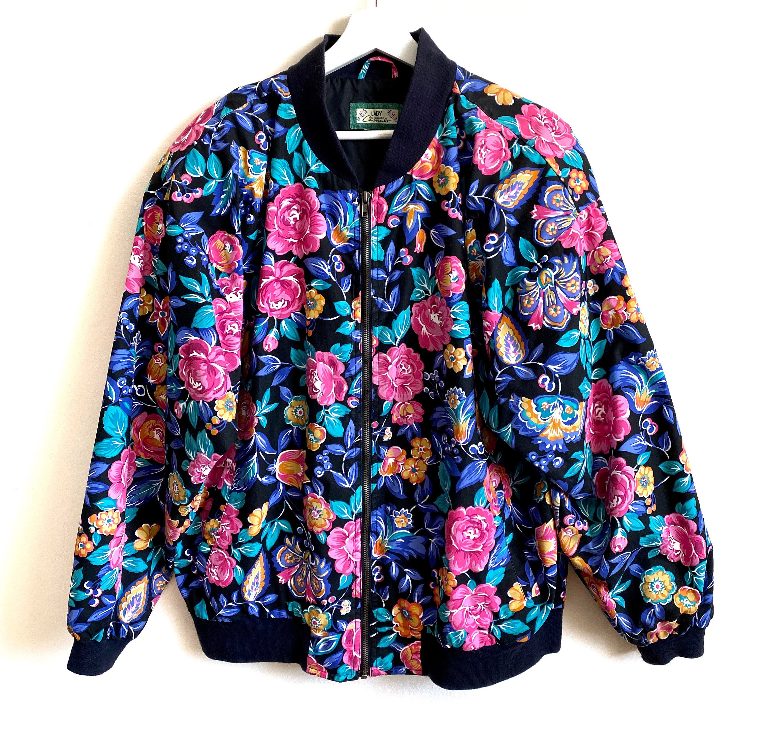 Vintage Floral Multicolour Bomber Spring Jacket Oversized