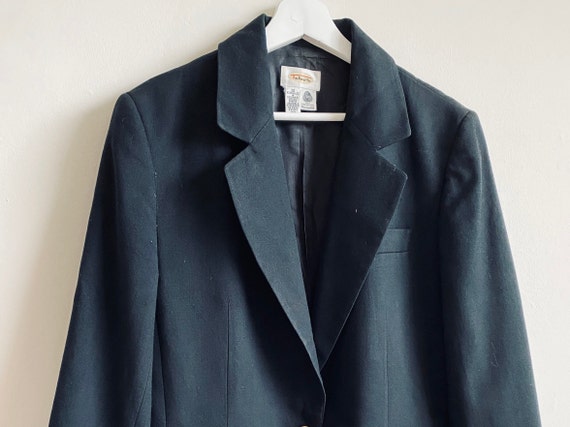 Vintage black oversized wool blazer jacket gold bu