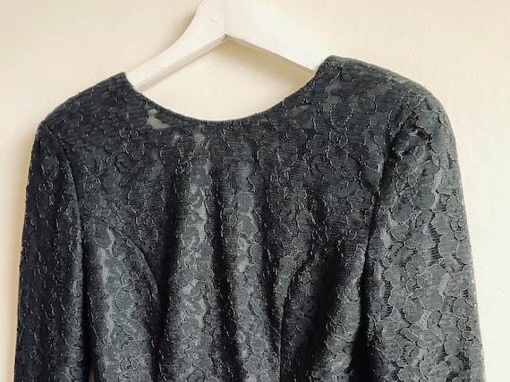 Vintage black lace dress open back cocktail 80s fa