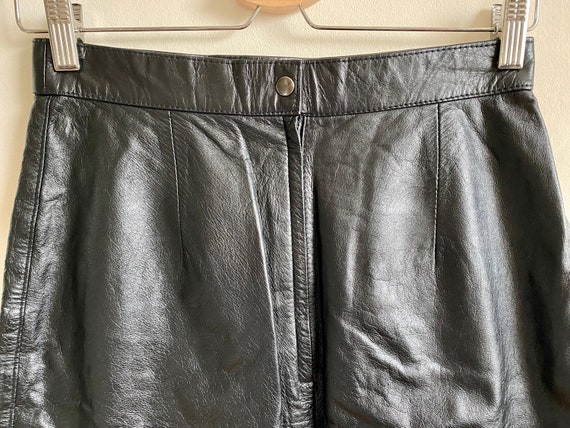 Vintage Black Leather Mini Pencil Skirt Small 80s