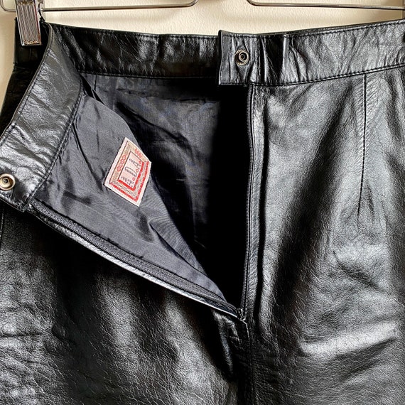 Vintage Black Leather Mini Pencil Skirt Small 80s - image 3