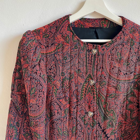Vintage Bavarian folklore quilted cropped red jac… - image 3