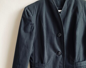Vintage black mid length a-line coat 80s small medium classic
