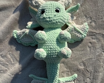 Crochet Dragon Plush, Handmade Amigurumi Snuggler Gift, Fantasy Stuffed Animal