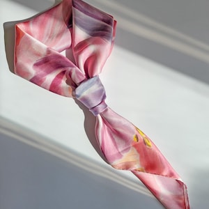 Hand painted 100% natural silk skarf. Accessories for hair, head, neck scarf 70x70 cm, 27,5x27,5 inches. Gift for Mom, Sister, Girlfriend