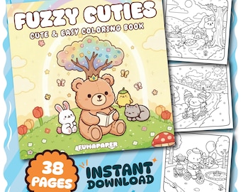 Fuzzy Cuties Coloring Book PDF, 38 Digital Printable Pages, Instant Download For Kids & Adults, Bold and Easy Coloring Book