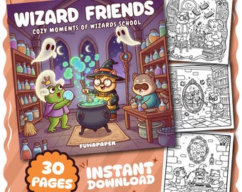 Wizard Friends Coloring Book, Bold Easy Pages (Digital Download)