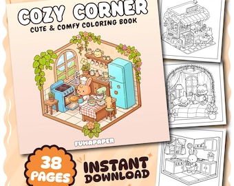 Cozy Corner Coloring Book: 38 Digital Printable Pages, Instant PDF Download For Kids & Adults