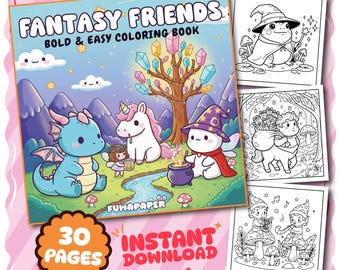 Fantasy Friends PDF Coloring Book: 30 Digital Printable Pages, Instant Download For Kids & Adults