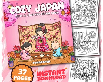 Cozy Japan PDF Coloring Book 37 Digital Printable Pages, Instant Download For Kids & Adults