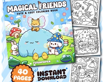 Magical Friends Coloring Book PDF, 40 Digital Printable Pages, Instant Download For Kids & Adults, Bold and Easy Coloring Book, Coco Wyo