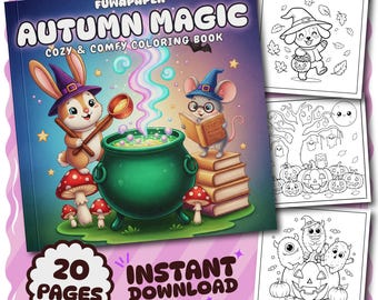 Kolorowanka „Jesienna magia” w formacie PDF: 20 stron do druku cyfrowego, natychmiastowe pobranie dla dzieci i dorosłych