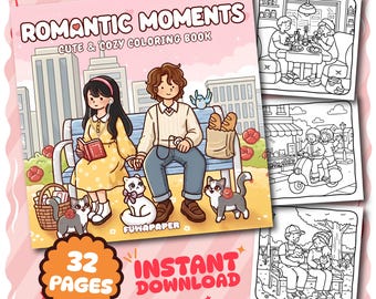 Romantic Moments Coloring Book, 32 Digital Printable Pages, Instant Download For Kids & Adults, Bold and Easy Coloring Book, Coco Wyo