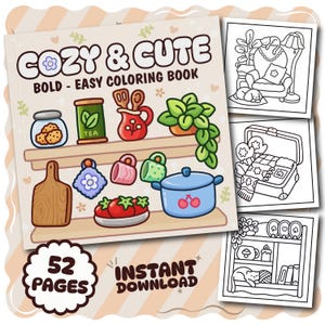 Coco Wyo Cozy and Cute Coloring Book PDF, 52 Digital Printable Pages, Instant Download For Kids & Adults, Bold and Easy Coloring Book