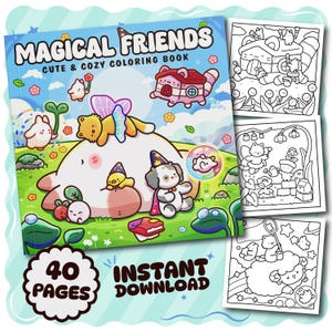 Magical Friends Coloring Book PDF, 40 Digital Printable Pages, Instant Download For Kids & Adults, Bold and Easy Coloring Book, Coco Wyo