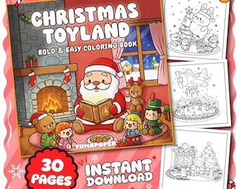 Christmas Toyland Coloring Book, 30 Digital Printable PDF Pages, Instant Download For Kids & Adults
