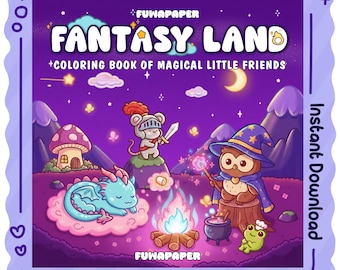 Fantasy Land PDF Coloring Book: 40 Digital Printable Pages, Instant Download For Kids & Adults