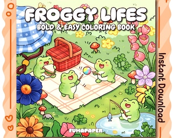 Froggy Lifes PDF Coloring Book: 24 Digital Printable Pages, Instant Download For Kids & Adults