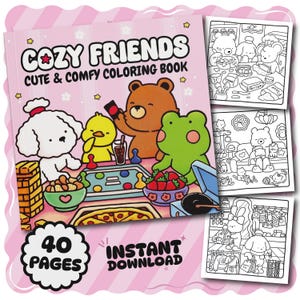Coco Wyo Cozy Friends Coloring Book PDF, 40 Digital Printable Pages, Instant Download For Kids & Adults, Bold and Easy Coloring Book