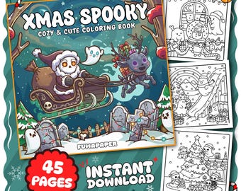 Xmas Spooky PDF Coloring Book: 45 Digital Printable Pages, Instant Download For Kids & Adults