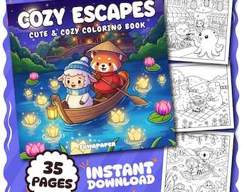 Cozy Escapes Coloring Book PDF, 35 Digital Printable Pages, Instant Download For Kids & Adults, Bold and Easy Coloring Book, Coco Wyo