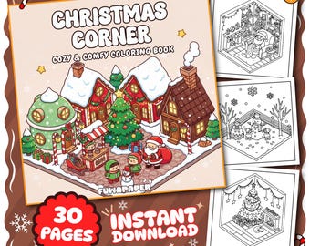 Christmas Corner Coloring Book, 30 Digital Printable Pages, Instant Download For Kids & Adults
