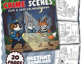 Libro para colorear de escenas del crimen, páginas sencillas y llamativas (descarga digital)