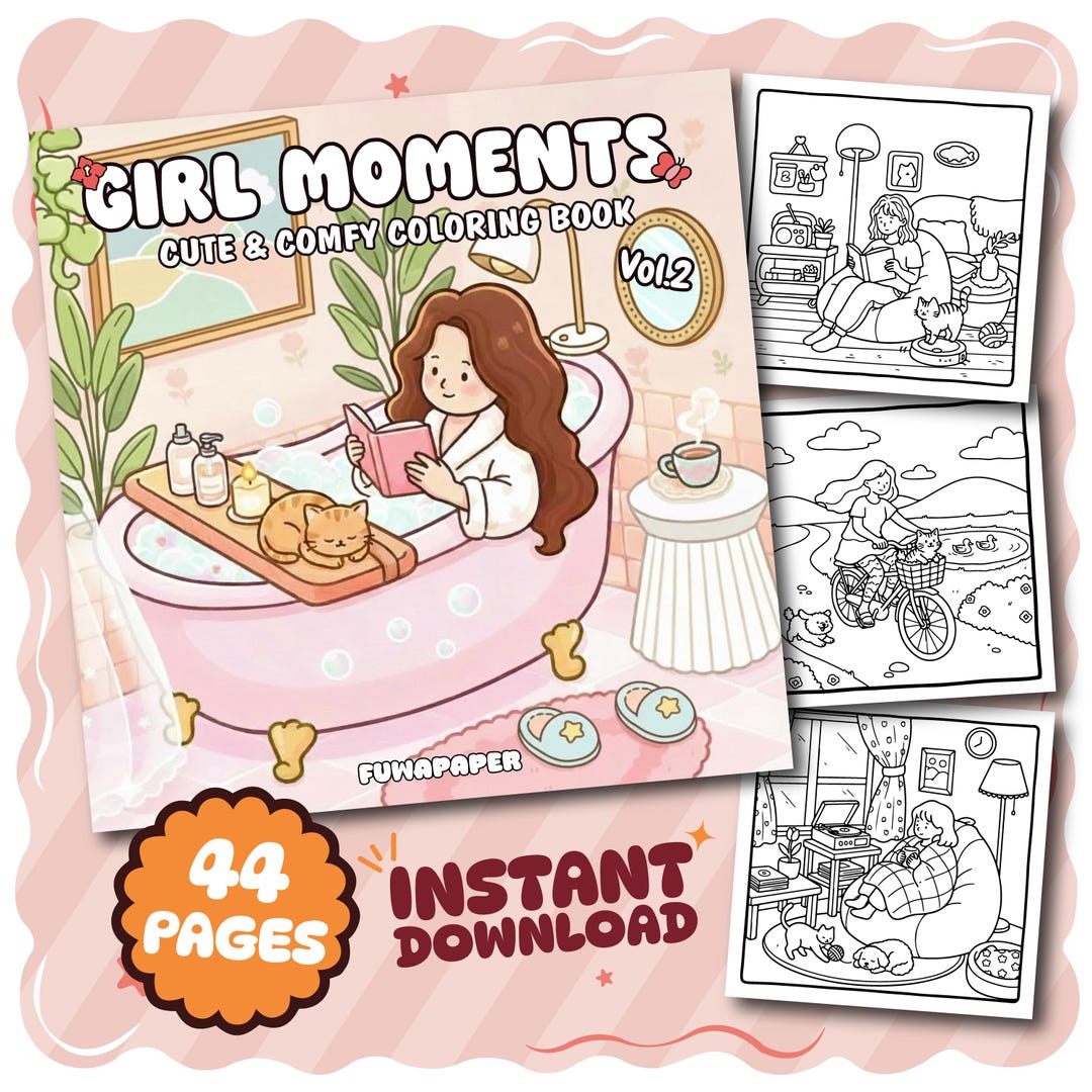 Color Book Girl Girl Moments Vol.2 PDF Coloring Book: 44 Digital Printable Pages ...