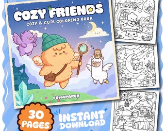 Cozy Friends Coloring Book PDF, 30 Digital Printable Pages, Instant Download For Kids & Adults, Bold and Easy Coloring Book