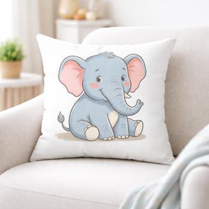 Cute Baby Elephant Pillow, Nursery Decor Cushion, Kids Room Animal Pillow, Baby Shower Gift, Soft Throw Pillow